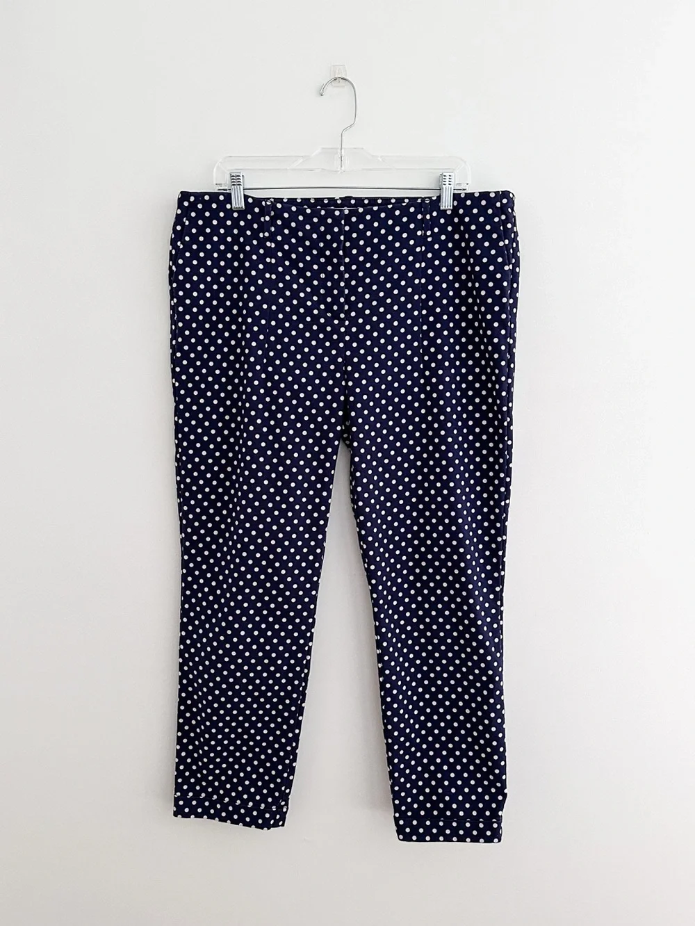 Boden Polka Dot Ankle Pants Navy White Flat Front Coastal Classic Size US 12R